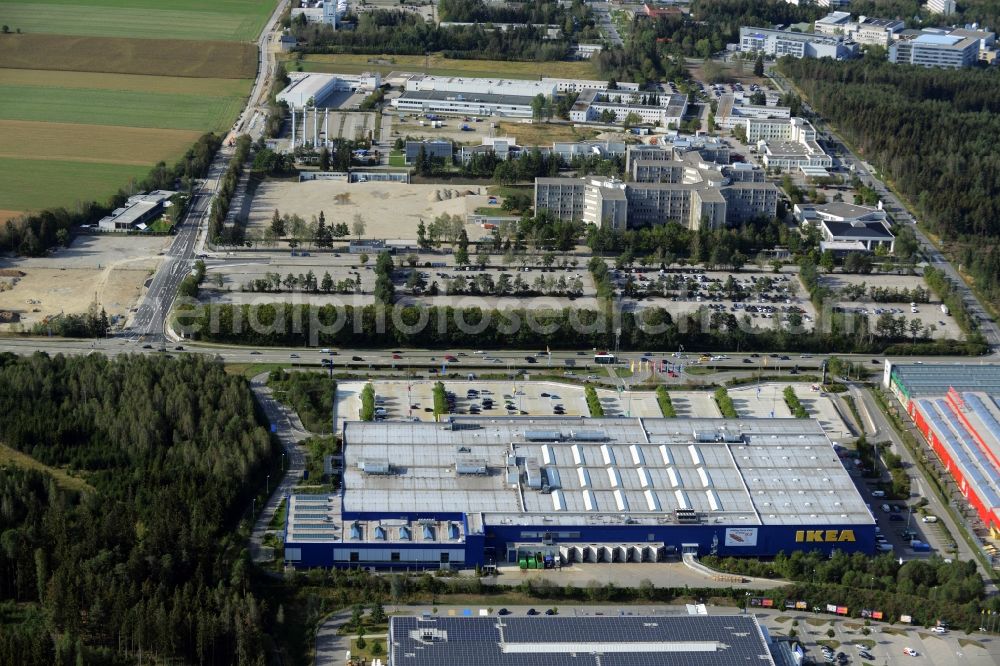 Brunnthal from above - Building of the store - furniture market IKEA Einrichtungshaus Muenchen Brunnthal in Brunnthal in the state Bavaria