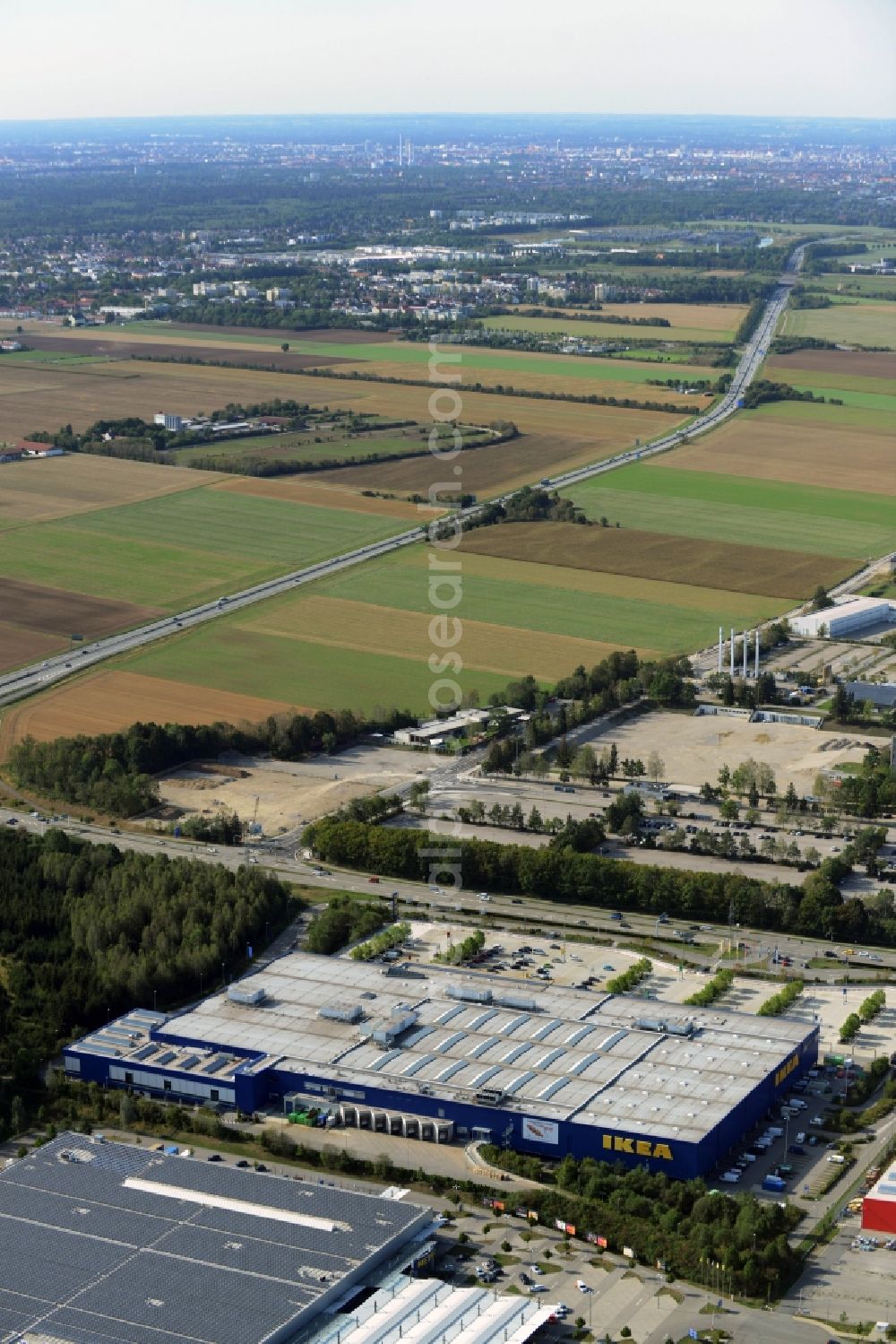 Aerial photograph Brunnthal - Building of the store - furniture market IKEA Einrichtungshaus Muenchen Brunnthal in Brunnthal in the state Bavaria