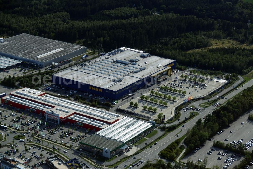 Aerial image Brunnthal - Building of the store - furniture market IKEA Einrichtungshaus Muenchen Brunnthal in Brunnthal in the state Bavaria