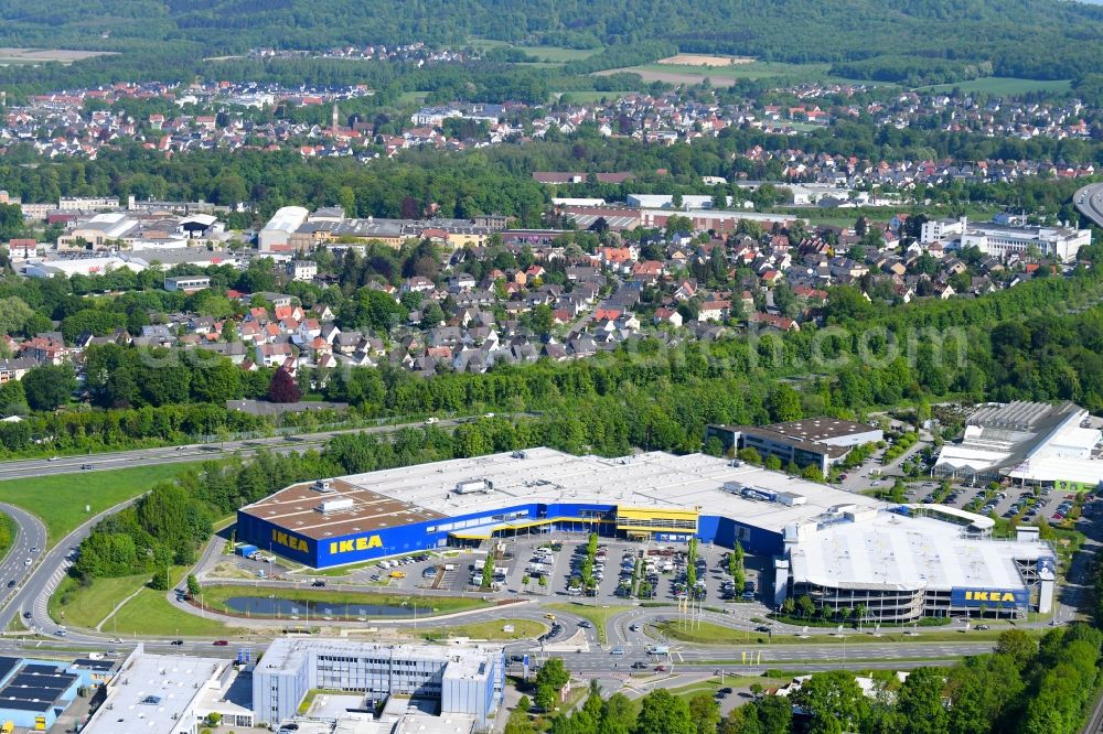 Aerial image Bielefeld - Building of the store - furniture market IKEA furniture ond interior Bielefeld on Suedring in the district Brackwede in Bielefeld in the state North Rhine-Westphalia, Germany