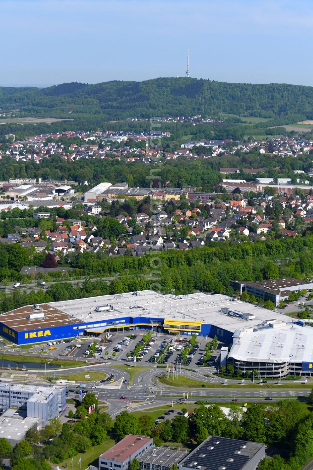 Bielefeld from above - Building of the store - furniture market IKEA furniture ond interior Bielefeld on Suedring in the district Brackwede in Bielefeld in the state North Rhine-Westphalia, Germany