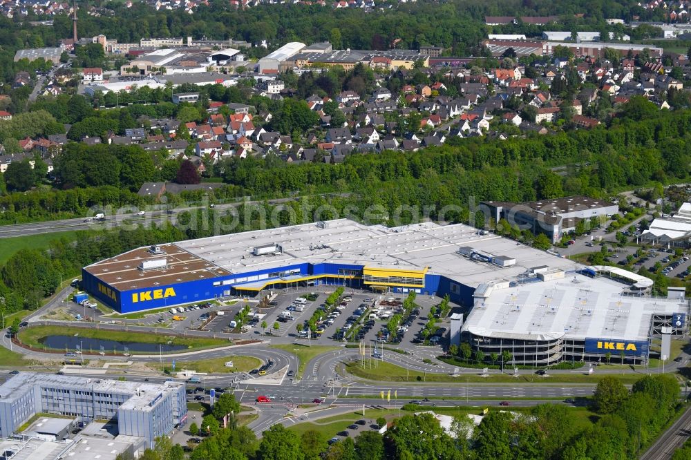 Bielefeld from the bird's eye view: Building of the store - furniture market IKEA furniture ond interior Bielefeld on Suedring in the district Brackwede in Bielefeld in the state North Rhine-Westphalia, Germany