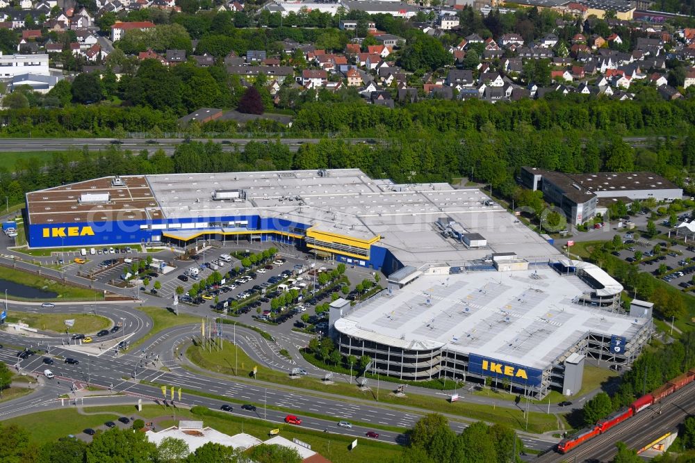 Aerial image Bielefeld - Building of the store - furniture market IKEA furniture ond interior Bielefeld on Suedring in the district Brackwede in Bielefeld in the state North Rhine-Westphalia, Germany