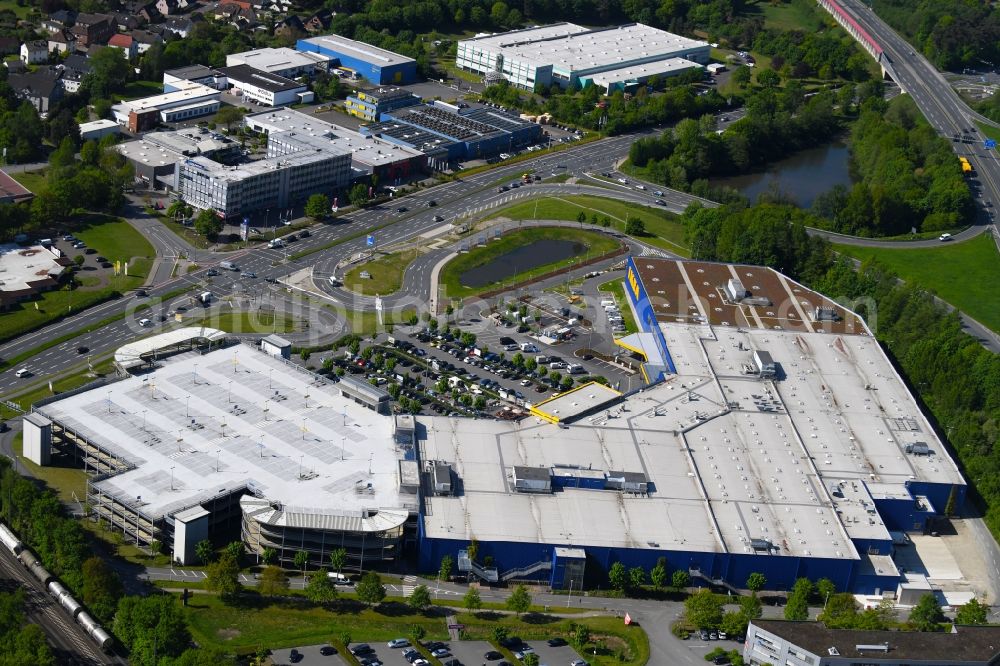 Bielefeld from above - Building of the store - furniture market IKEA furniture ond interior Bielefeld on Suedring in the district Brackwede in Bielefeld in the state North Rhine-Westphalia, Germany