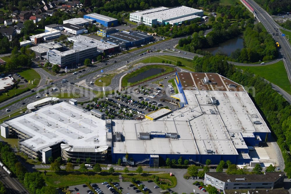 Bielefeld from the bird's eye view: Building of the store - furniture market IKEA furniture ond interior Bielefeld on Suedring in the district Brackwede in Bielefeld in the state North Rhine-Westphalia, Germany