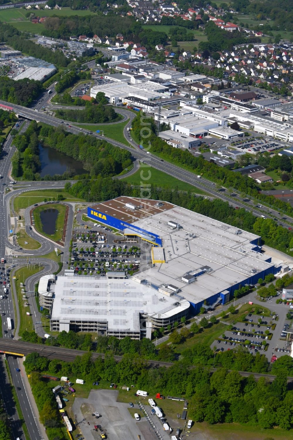 Bielefeld from above - Building of the store - furniture market IKEA furniture ond interior Bielefeld on Suedring in the district Brackwede in Bielefeld in the state North Rhine-Westphalia, Germany