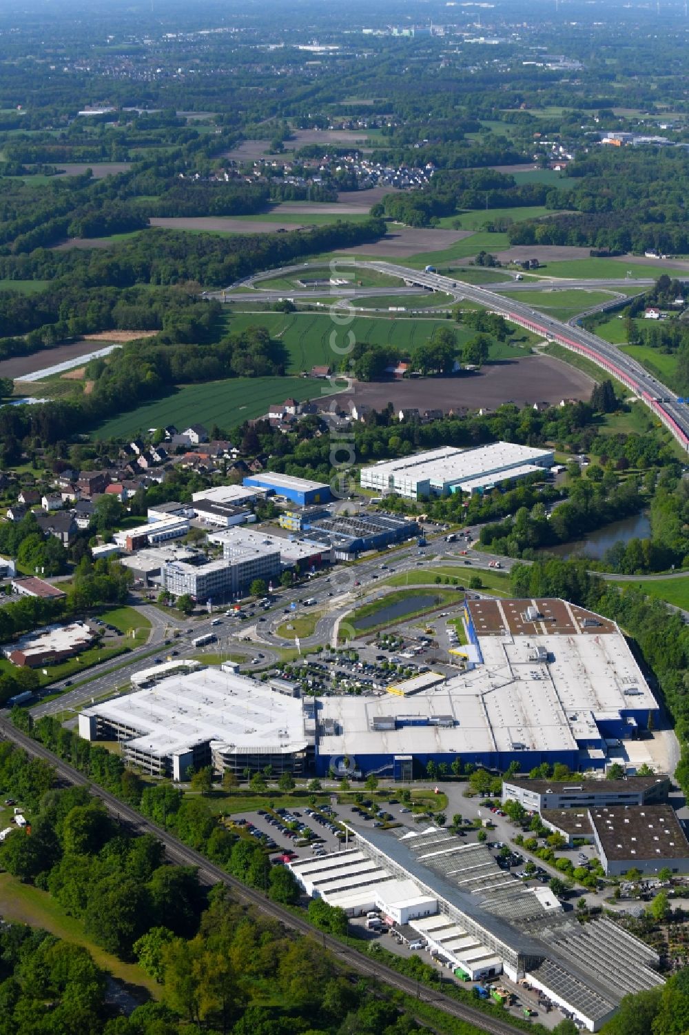 Aerial image Bielefeld - Building of the store - furniture market IKEA furniture ond interior Bielefeld on Suedring in the district Brackwede in Bielefeld in the state North Rhine-Westphalia, Germany