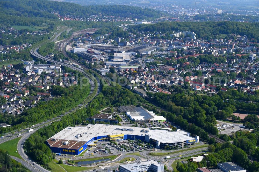 Bielefeld from above - Building of the store - furniture market IKEA furniture ond interior Bielefeld on Suedring in the district Brackwede in Bielefeld in the state North Rhine-Westphalia, Germany