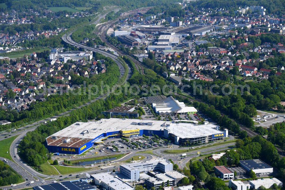 Bielefeld from the bird's eye view: Building of the store - furniture market IKEA furniture ond interior Bielefeld on Suedring in the district Brackwede in Bielefeld in the state North Rhine-Westphalia, Germany