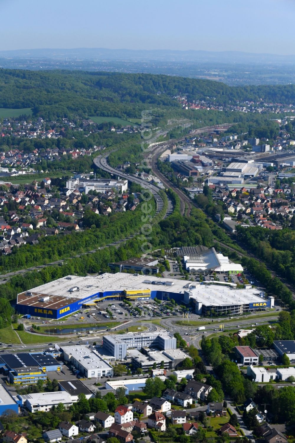 Aerial image Bielefeld - Building of the store - furniture market IKEA furniture ond interior Bielefeld on Suedring in the district Brackwede in Bielefeld in the state North Rhine-Westphalia, Germany