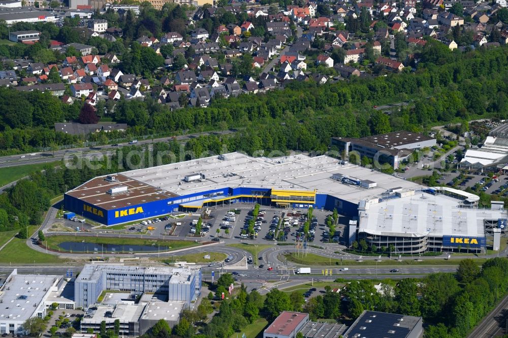 Aerial photograph Bielefeld - Building of the store - furniture market IKEA furniture ond interior Bielefeld on Suedring in the district Brackwede in Bielefeld in the state North Rhine-Westphalia, Germany