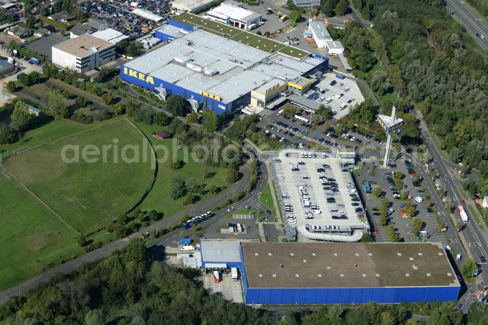 Hanau from the bird's eye view: Building of the store - furniture market IKEA Einrichtungshaus on Oderstrasse in Hanau in the state Hesse