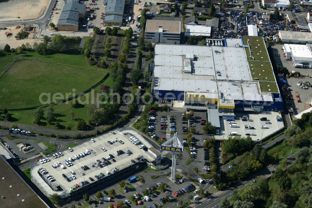 Hanau from the bird's eye view: Building of the store - furniture market IKEA Einrichtungshaus on Oderstrasse in Hanau in the state Hesse