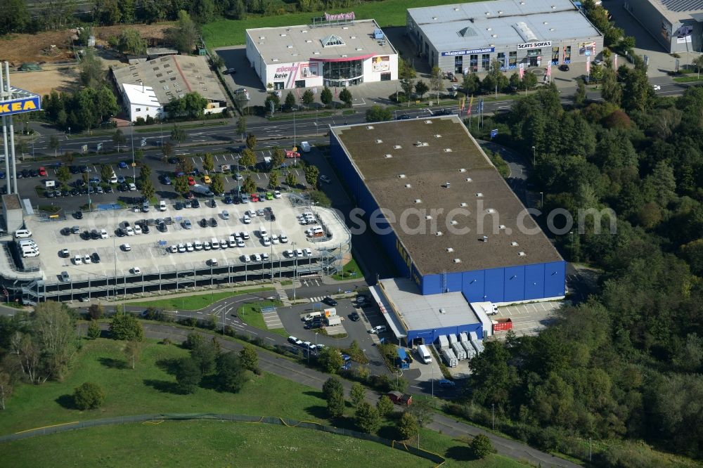 Hanau from above - Building of the store - furniture market IKEA Einrichtungshaus on Oderstrasse in Hanau in the state Hesse