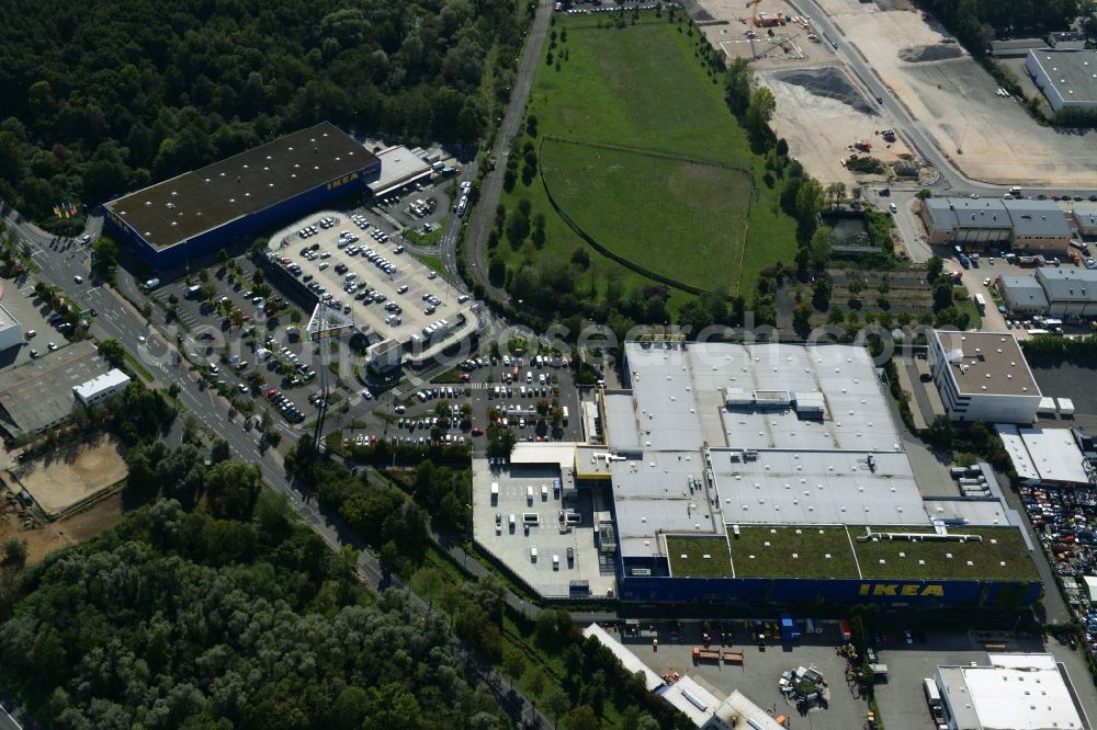 Aerial photograph Hanau - Building of the store - furniture market IKEA Einrichtungshaus on Oderstrasse in Hanau in the state Hesse