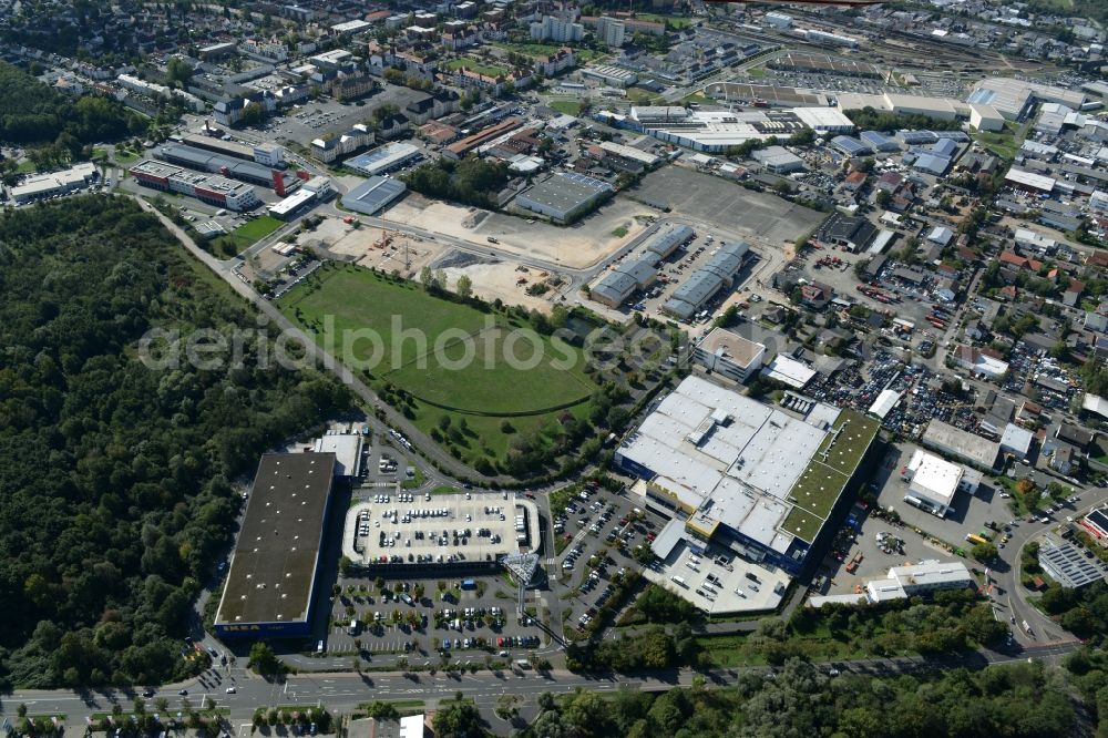 Aerial photograph Hanau - Building of the store - furniture market IKEA Einrichtungshaus on Oderstrasse in Hanau in the state Hesse