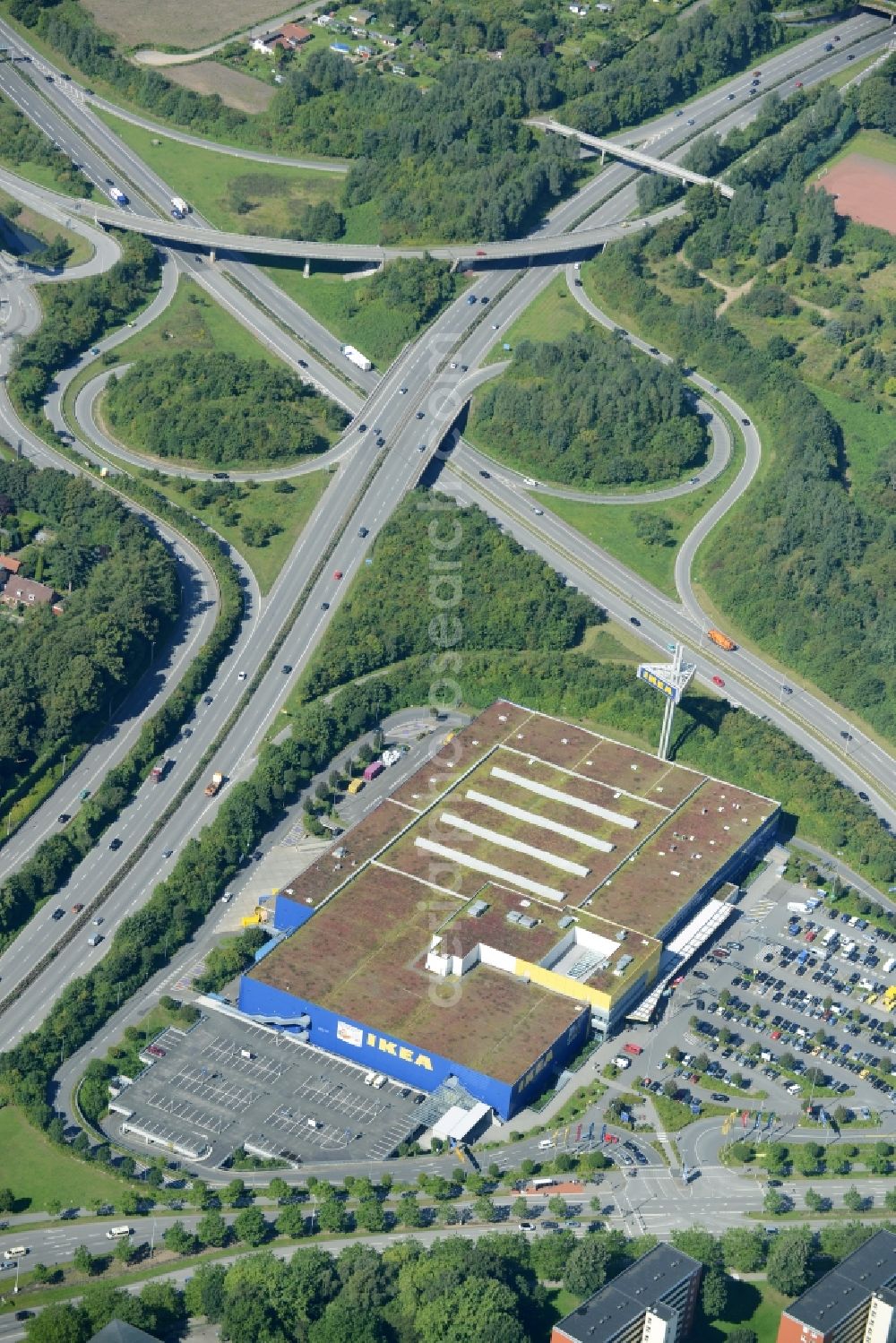 Kiel from above - Building of the store - furniture IKEA market in Kiel in the state Schleswig-Holstein