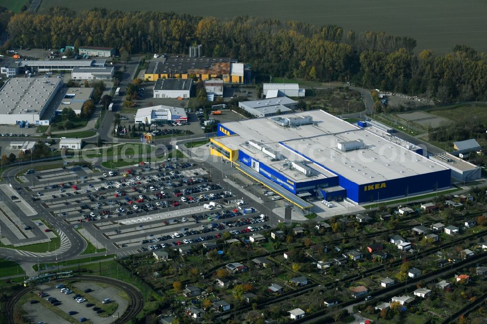 Magdeburg from above - Building of the store - furniture market IKEA Magdeburg on Ebendorfer Chaussee in the district Kannenstieg in Magdeburg in the state Saxony-Anhalt, Germany