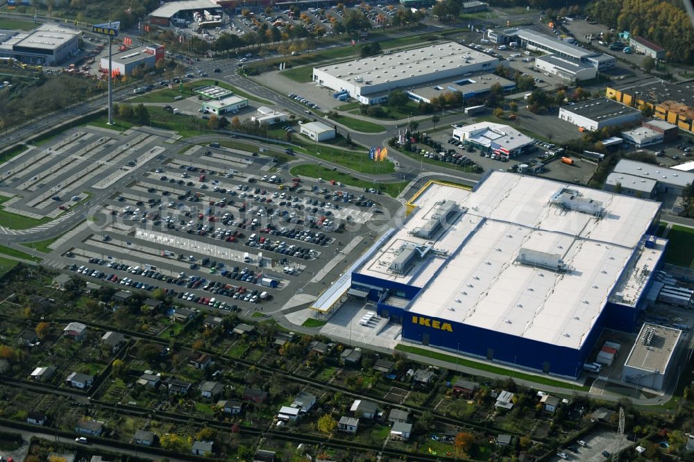 Magdeburg from the bird's eye view: Building of the store - furniture market IKEA Magdeburg on Ebendorfer Chaussee in the district Kannenstieg in Magdeburg in the state Saxony-Anhalt, Germany