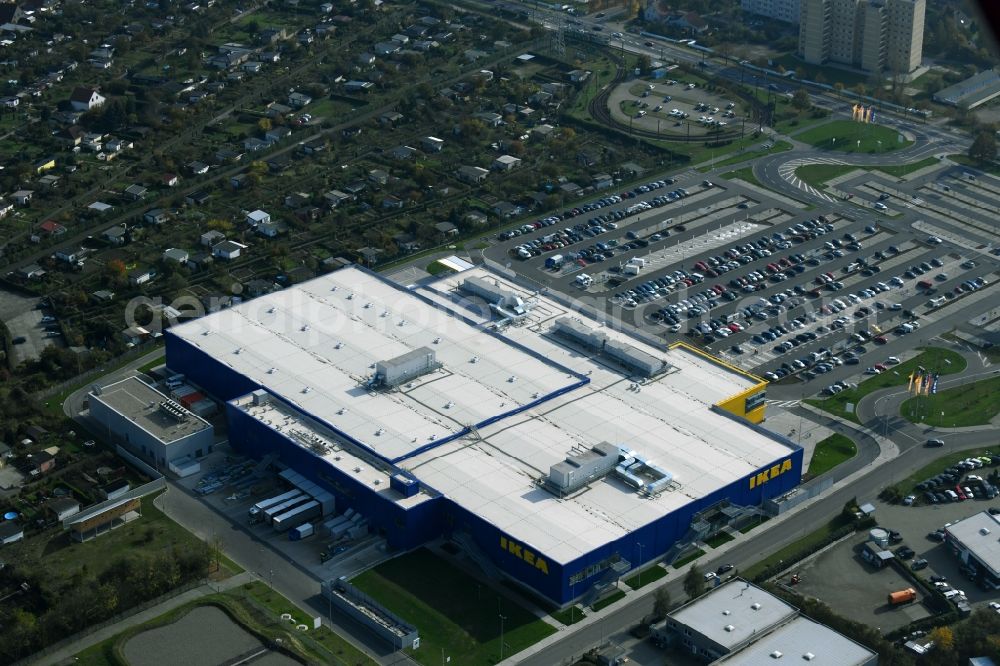 Aerial image Magdeburg - Building of the store - furniture market IKEA Magdeburg on Ebendorfer Chaussee in the district Kannenstieg in Magdeburg in the state Saxony-Anhalt, Germany