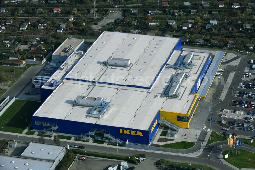 Aerial photograph Magdeburg - Building of the store - furniture market IKEA Magdeburg on Ebendorfer Chaussee in the district Kannenstieg in Magdeburg in the state Saxony-Anhalt, Germany