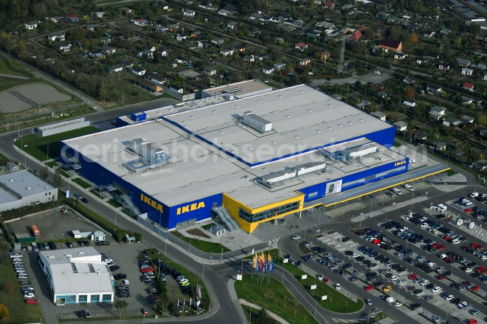 Aerial image Magdeburg - Building of the store - furniture market IKEA Magdeburg on Ebendorfer Chaussee in the district Kannenstieg in Magdeburg in the state Saxony-Anhalt, Germany