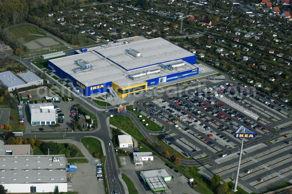 Aerial photograph Magdeburg - Building of the store - furniture market IKEA Magdeburg on Ebendorfer Chaussee in the district Kannenstieg in Magdeburg in the state Saxony-Anhalt, Germany