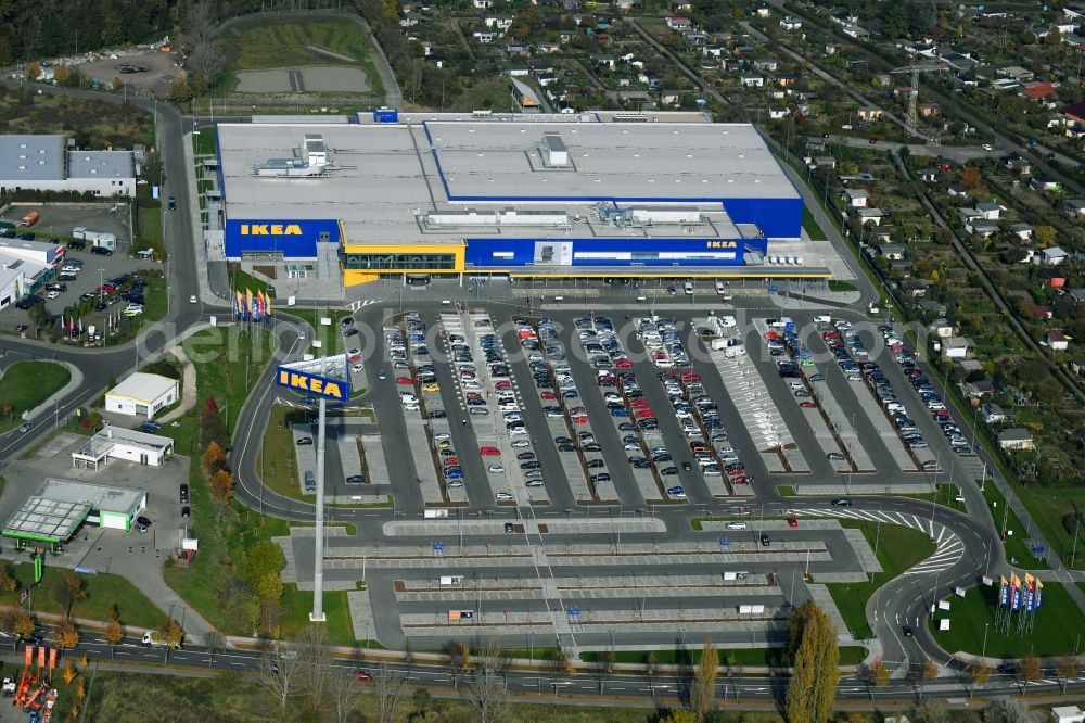 Magdeburg from the bird's eye view: Building of the store - furniture market IKEA Magdeburg on Ebendorfer Chaussee in the district Kannenstieg in Magdeburg in the state Saxony-Anhalt, Germany