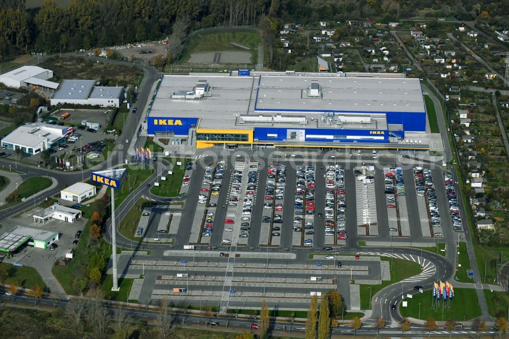 Aerial image Magdeburg - Building of the store - furniture market IKEA Magdeburg on Ebendorfer Chaussee in the district Kannenstieg in Magdeburg in the state Saxony-Anhalt, Germany