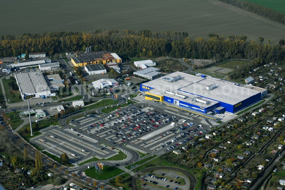 Magdeburg from above - Building of the store - furniture market IKEA Magdeburg on Ebendorfer Chaussee in the district Kannenstieg in Magdeburg in the state Saxony-Anhalt, Germany