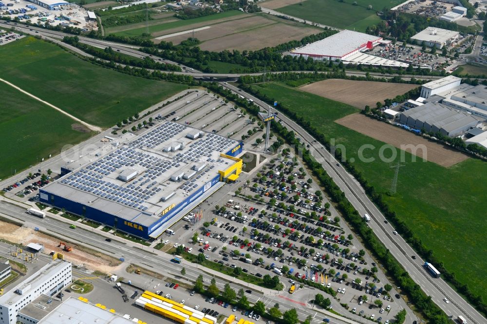 Augsburg from above - Building of the store - furniture market IKEA Moebel & Einrichtungshaus Augsburg on Otto-Hahn-Strasse in the district Oberhausen in Augsburg in the state Bavaria, Germany