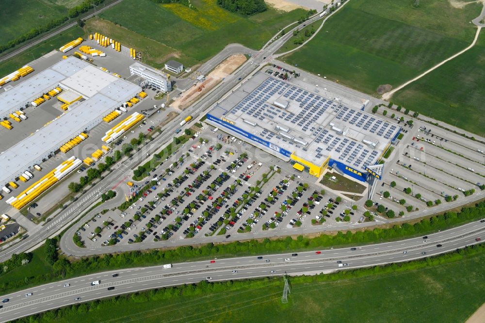 Aerial image Augsburg - Building of the store - furniture market IKEA Moebel & Einrichtungshaus Augsburg on Otto-Hahn-Strasse in the district Oberhausen in Augsburg in the state Bavaria, Germany