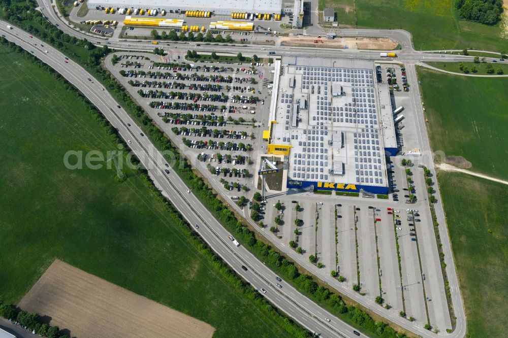 Aerial photograph Augsburg - Building of the store - furniture market IKEA Moebel & Einrichtungshaus Augsburg on Otto-Hahn-Strasse in the district Oberhausen in Augsburg in the state Bavaria, Germany