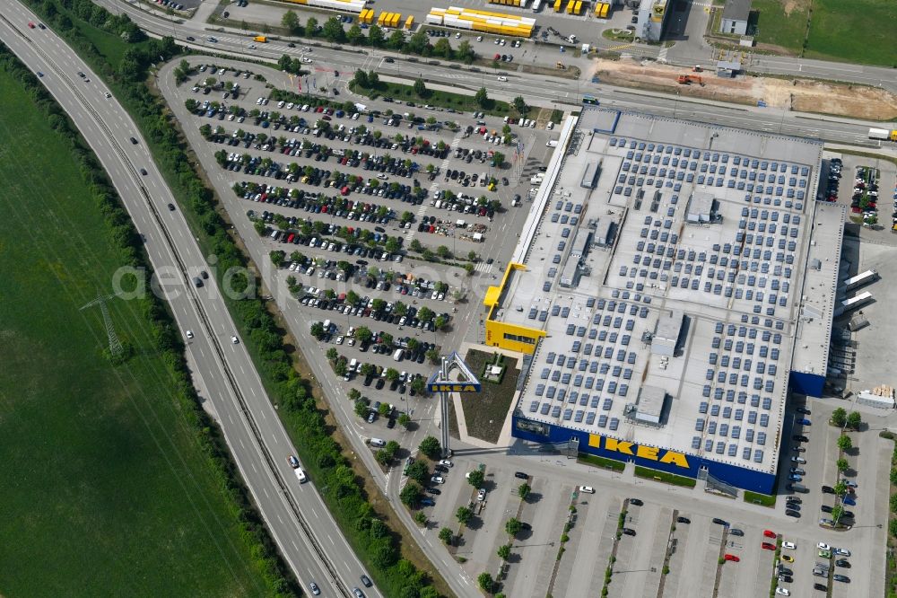 Augsburg from above - Building of the store - furniture market IKEA Moebel & Einrichtungshaus Augsburg on Otto-Hahn-Strasse in the district Oberhausen in Augsburg in the state Bavaria, Germany