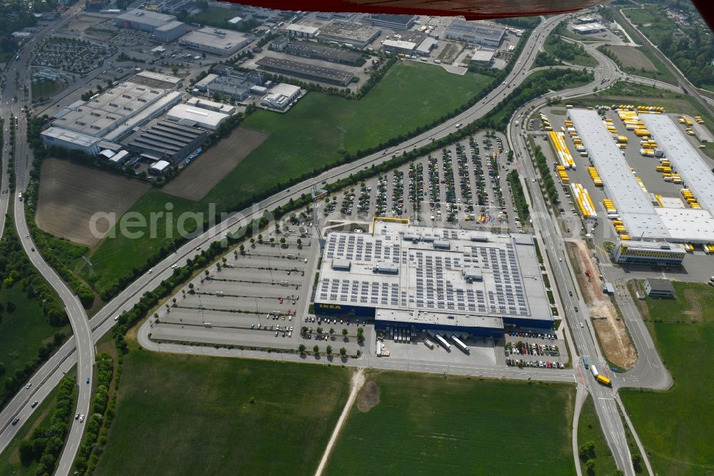 Aerial image Augsburg - Building of the store - furniture market IKEA Moebel & Einrichtungshaus Augsburg on Otto-Hahn-Strasse in the district Oberhausen in Augsburg in the state Bavaria, Germany