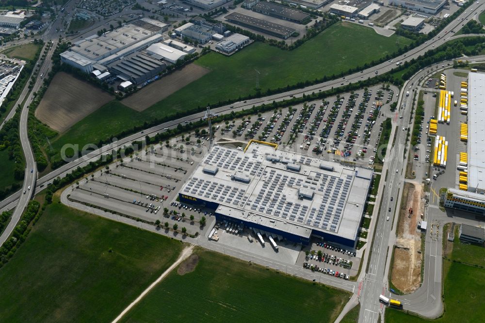 Aerial photograph Augsburg - Building of the store - furniture market IKEA Moebel & Einrichtungshaus Augsburg on Otto-Hahn-Strasse in the district Oberhausen in Augsburg in the state Bavaria, Germany