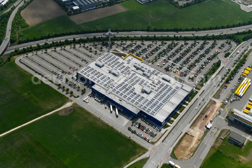 Augsburg from above - Building of the store - furniture market IKEA Moebel & Einrichtungshaus Augsburg on Otto-Hahn-Strasse in the district Oberhausen in Augsburg in the state Bavaria, Germany