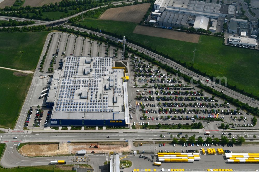 Augsburg from the bird's eye view: Building of the store - furniture market IKEA Moebel & Einrichtungshaus Augsburg on Otto-Hahn-Strasse in the district Oberhausen in Augsburg in the state Bavaria, Germany