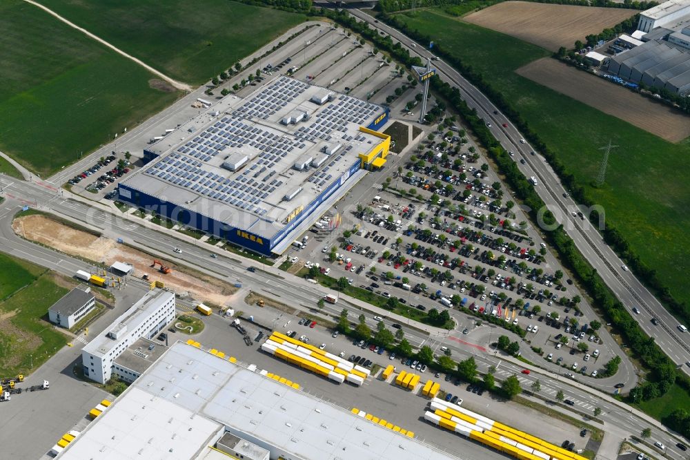 Aerial image Augsburg - Building of the store - furniture market IKEA Moebel & Einrichtungshaus Augsburg on Otto-Hahn-Strasse in the district Oberhausen in Augsburg in the state Bavaria, Germany