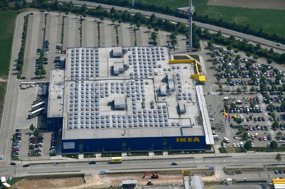 Aerial photograph Augsburg - Building of the store - furniture market IKEA Moebel & Einrichtungshaus Augsburg on Otto-Hahn-Strasse in the district Oberhausen in Augsburg in the state Bavaria, Germany