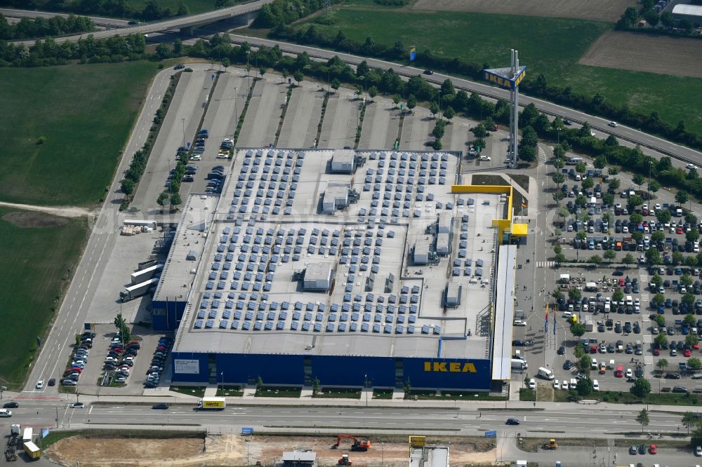 Augsburg from above - Building of the store - furniture market IKEA Moebel & Einrichtungshaus Augsburg on Otto-Hahn-Strasse in the district Oberhausen in Augsburg in the state Bavaria, Germany