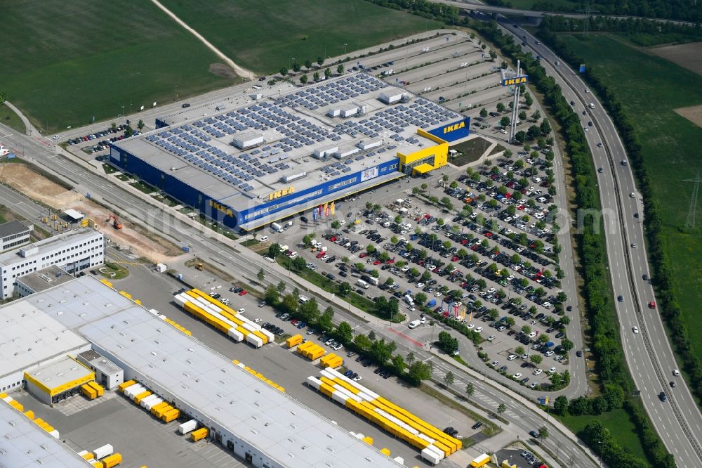 Aerial image Augsburg - Building of the store - furniture market IKEA Moebel & Einrichtungshaus Augsburg on Otto-Hahn-Strasse in the district Oberhausen in Augsburg in the state Bavaria, Germany