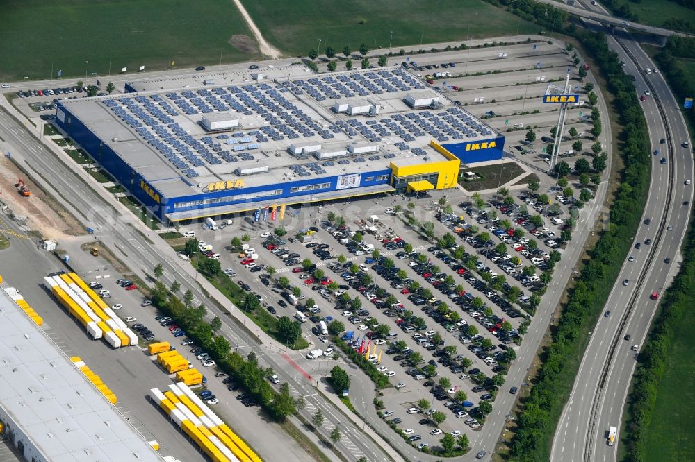 Aerial photograph Augsburg - Building of the store - furniture market IKEA Moebel & Einrichtungshaus Augsburg on Otto-Hahn-Strasse in the district Oberhausen in Augsburg in the state Bavaria, Germany