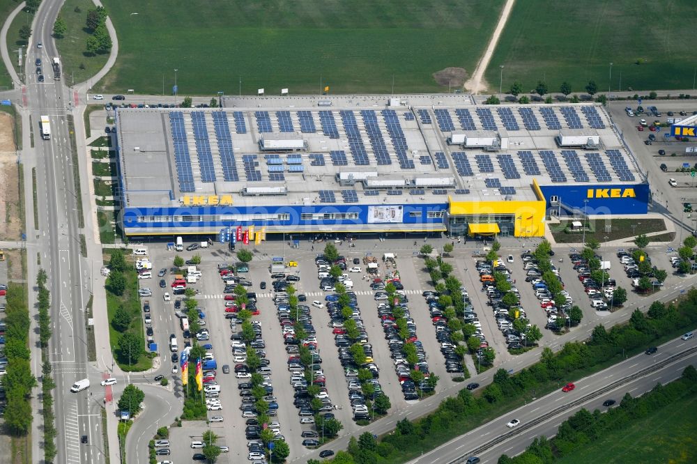 Augsburg from above - Building of the store - furniture market IKEA Moebel & Einrichtungshaus Augsburg on Otto-Hahn-Strasse in the district Oberhausen in Augsburg in the state Bavaria, Germany