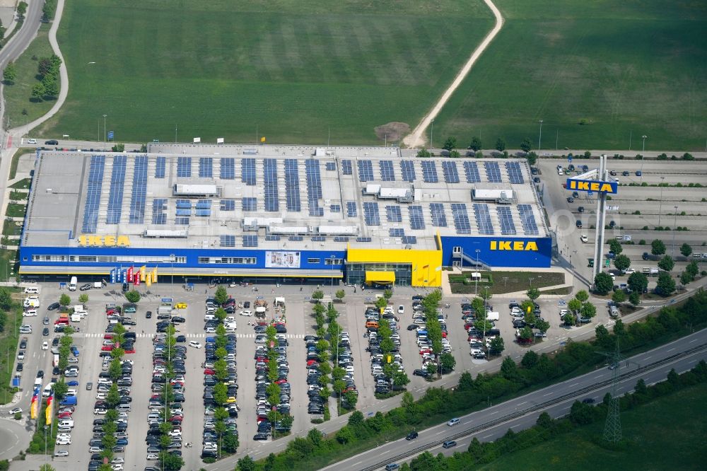 Augsburg from the bird's eye view: Building of the store - furniture market IKEA Moebel & Einrichtungshaus Augsburg on Otto-Hahn-Strasse in the district Oberhausen in Augsburg in the state Bavaria, Germany