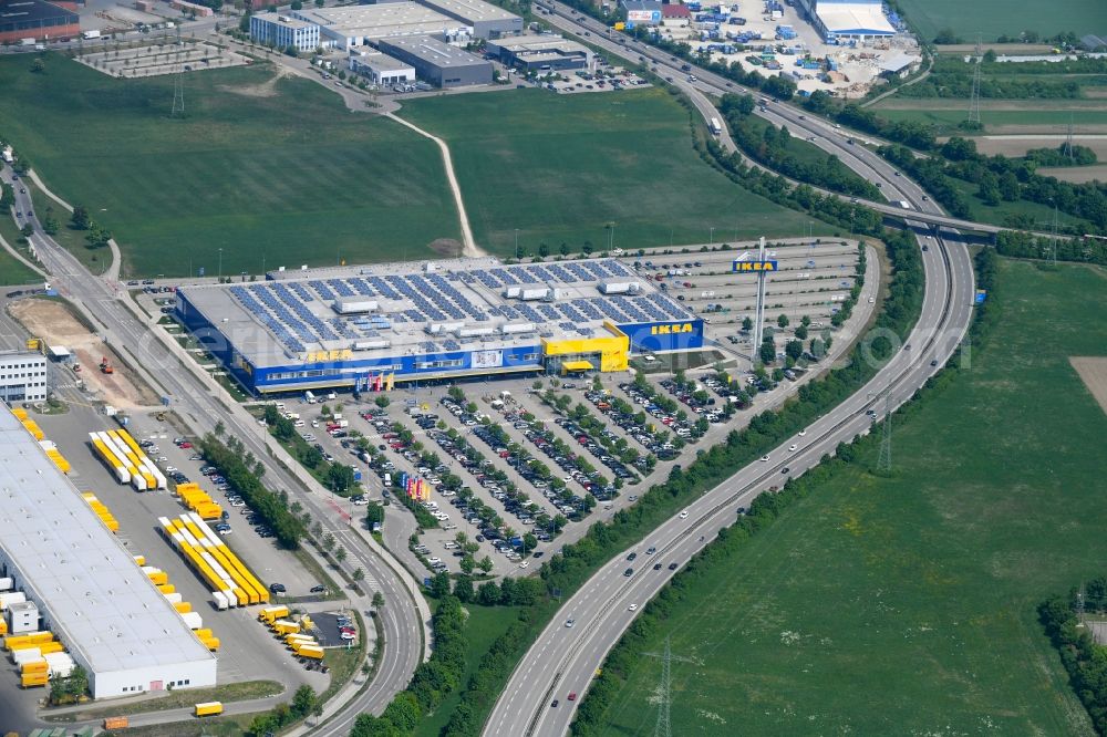 Aerial image Augsburg - Building of the store - furniture market IKEA Moebel & Einrichtungshaus Augsburg on Otto-Hahn-Strasse in the district Oberhausen in Augsburg in the state Bavaria, Germany