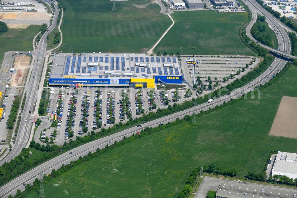 Aerial photograph Augsburg - Building of the store - furniture market IKEA Moebel & Einrichtungshaus Augsburg on Otto-Hahn-Strasse in the district Oberhausen in Augsburg in the state Bavaria, Germany