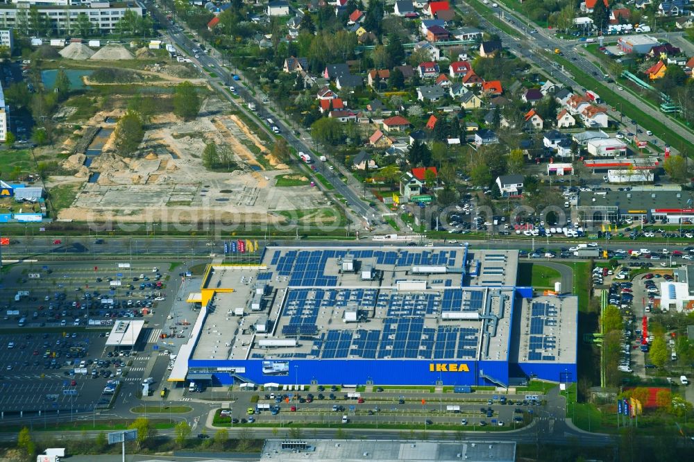 Berlin from above - Building of the store - furniture market IKEA Moebel & Einrichtungshaus Berlin-Lichtenberg on Landsberger Allee in the district Lichtenberg in Berlin, Germany