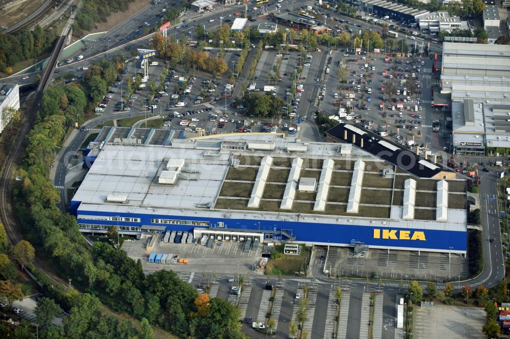 Aerial photograph Berlin - Building of the store - furniture market IKEA Moebel & Einrichtungshaus Berlin-Tempelhof on Sachsendonm in the district Tempelhof in Berlin, Germany