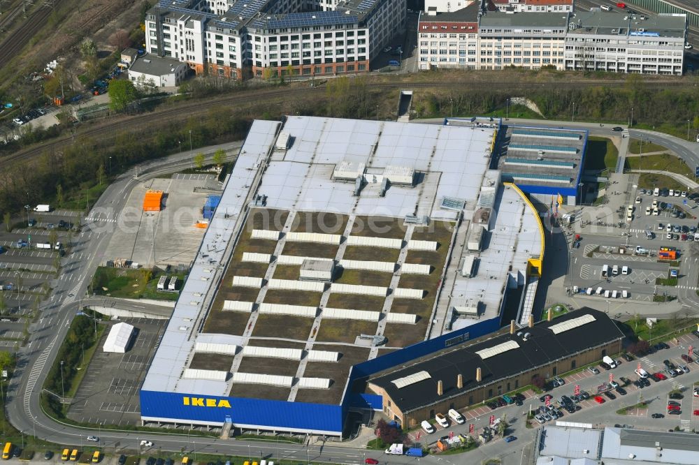 Berlin from the bird's eye view: Building of the store - furniture market IKEA Moebel & Einrichtungshaus Berlin-Tempelhof on Sachsendonm in the district Tempelhof in Berlin, Germany